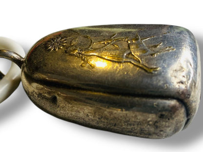 1930s WMF Silverplate Decorative Bell Rattle 2.5" Girl Greyhound Double Sided