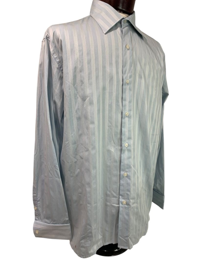 Large Perry Ellis New Mens Button Up Dress Shirt Light Blue Stripe