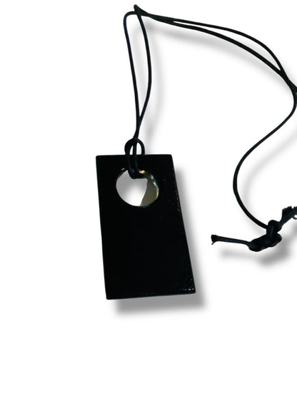 Overhead Necklace Glass Pendant 2.25" Arsty Gold Aqua Black