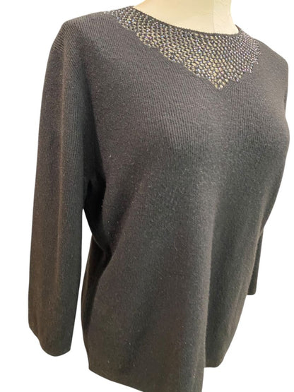 Size XL Amanda Smith Black Beaded Neckline Soft Womens Sweater