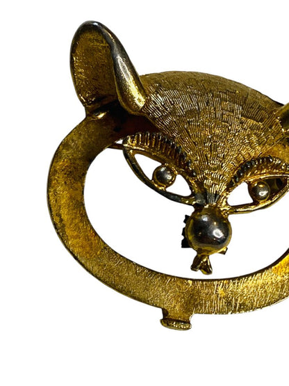 Vintage Signed BSK Brooch Pin Goldtone Fox Face 2.5" Figural