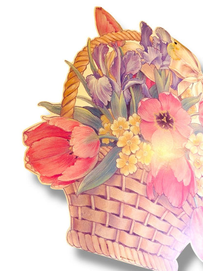 Vintage Gibson Greeting Griffith Floral Basket 15.5" Diecut Dual Sided