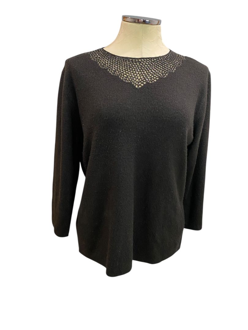 Size XL Amanda Smith Black Beaded Neckline Soft Womens Sweater