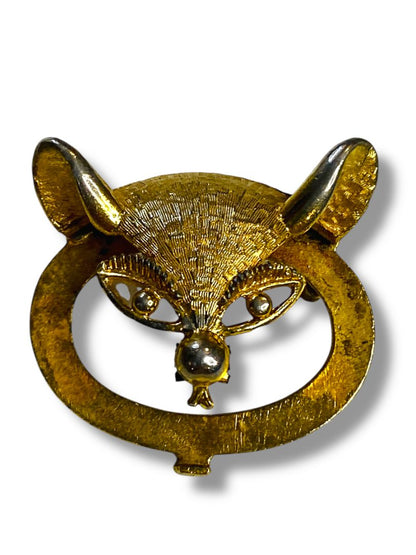 Vintage Signed BSK Brooch Pin Goldtone Fox Face 2.5" Figural