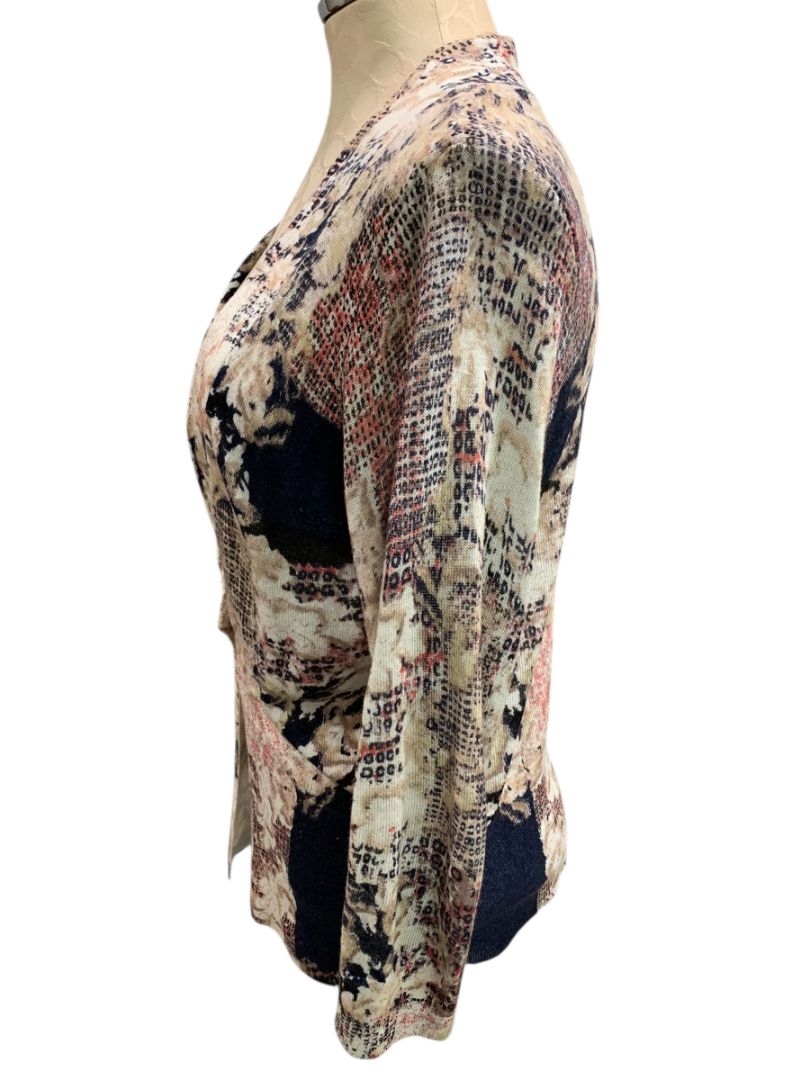 Medium Nic+Zoe Womens Abstract Print Linen Blend Cardigan