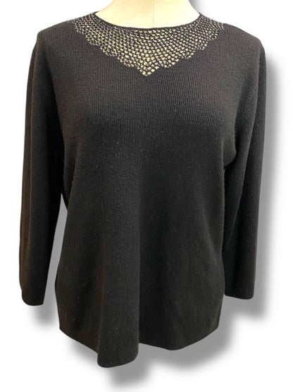 Size XL Amanda Smith Black Beaded Neckline Soft Womens Sweater