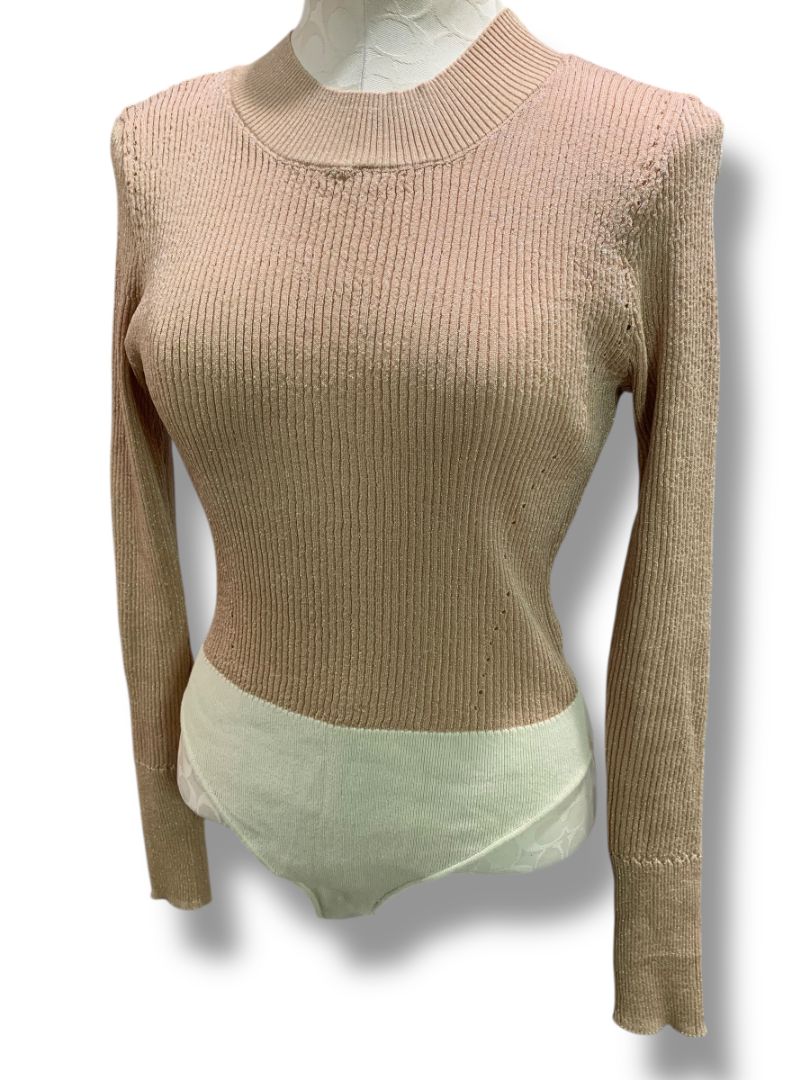 Medium Intimately Free People Bodysuit Womens Sweater Metallic Mockneck