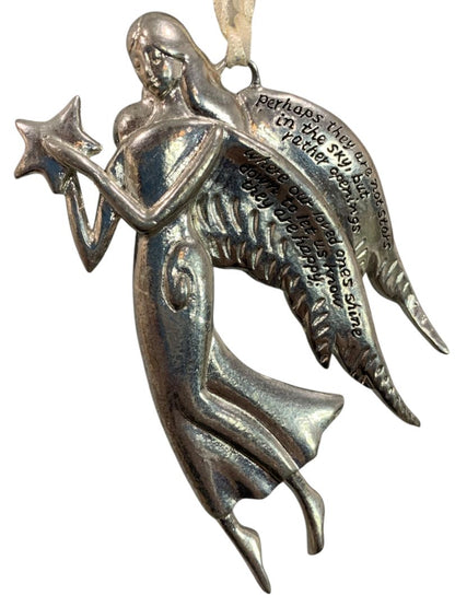 Silvertone Ornament Angel Metal 4.5" "Stars . . .Where are Loved Ones"