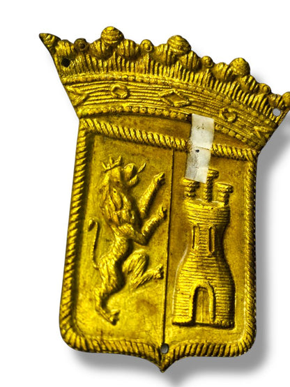 Vintage Spanish Heraldic Badge Metal Goldtone Red 2.25"