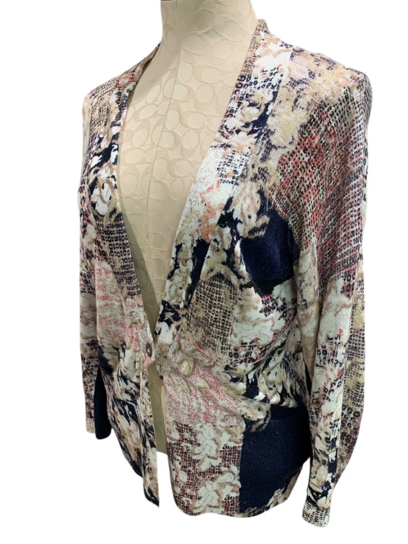 Medium Nic+Zoe Womens Abstract Print Linen Blend Cardigan