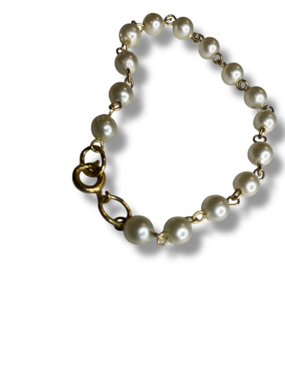 Vintage Goldtone 6mm Pearl 7" Bracelet Spring Clasp