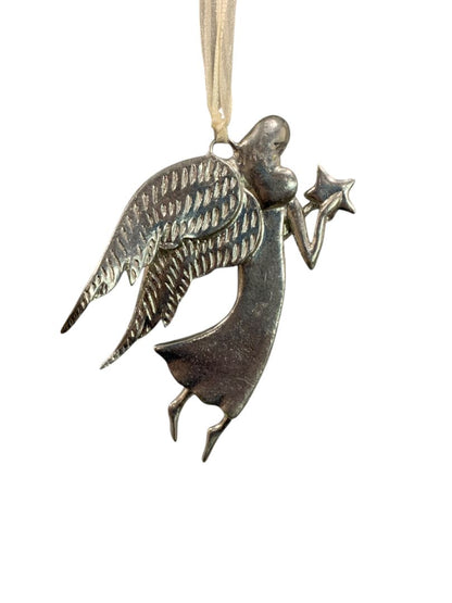 Silvertone Ornament Angel Metal 4.5" "Stars . . .Where are Loved Ones"