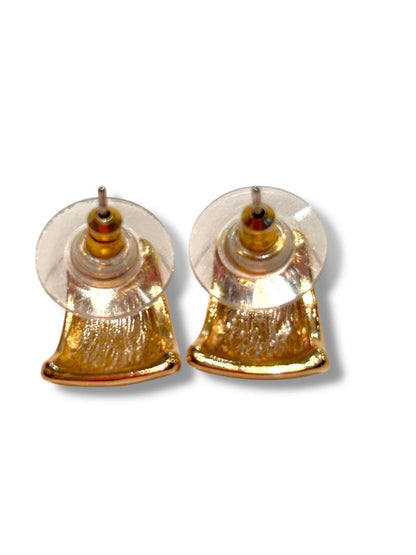 Goldtone Post Pierced Earrings Half Circle .5"