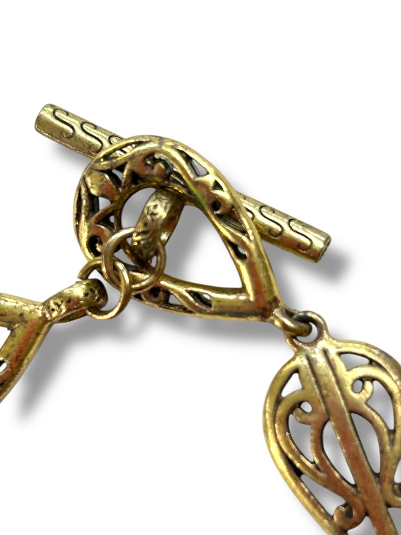 Goldtone Satin Finish Bracelet Toggle Clasp 7.5" Filigree Links