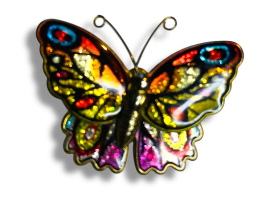 Vintage Multicolor Goldtone Butterfly Brooch Pin 1.25"
