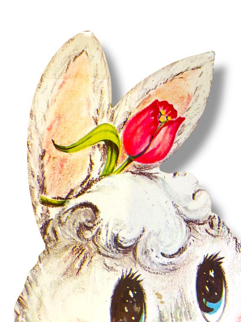 Vintage Bunny Rabbit Girl Bow 15.5" Diecut Cute Easter