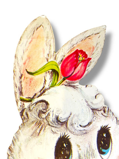 Vintage Bunny Rabbit Girl Bow 15.5" Diecut Cute Easter