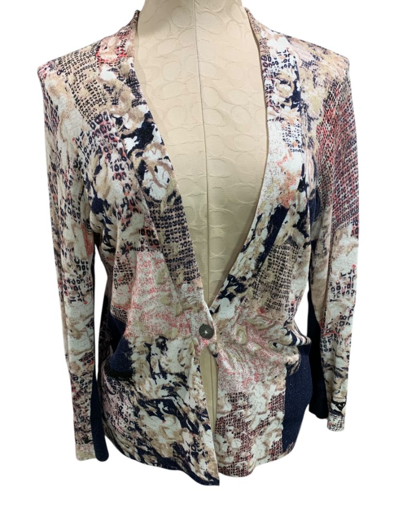 Medium Nic+Zoe Womens Abstract Print Linen Blend Cardigan