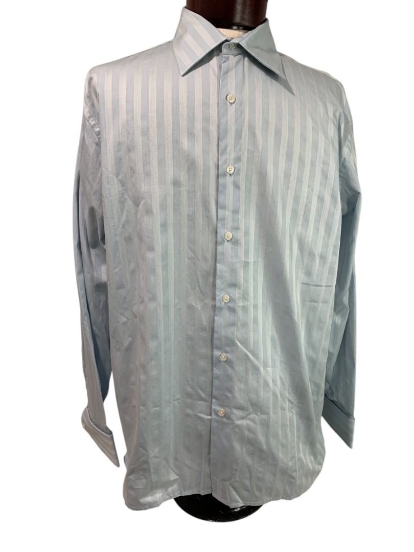 Large Perry Ellis New Mens Button Up Dress Shirt Light Blue Stripe