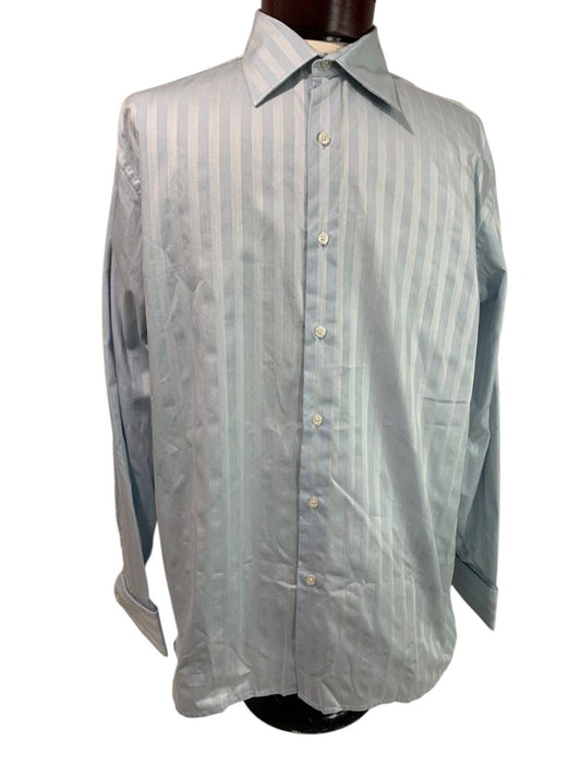 Large Perry Ellis New Mens Button Up Dress Shirt Light Blue Stripe
