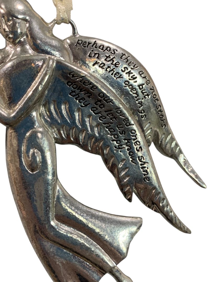 Silvertone Ornament Angel Metal 4.5" "Stars . . .Where are Loved Ones"