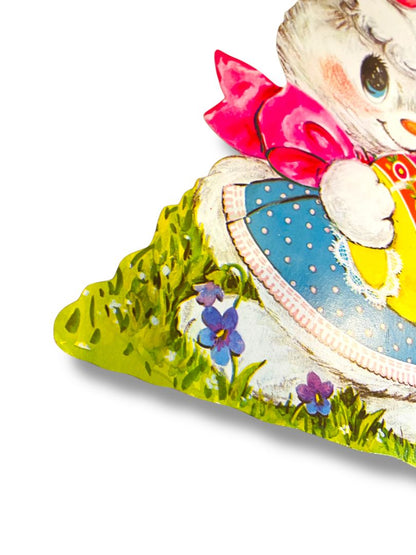 Vintage Bunny Rabbit Girl Bow 15.5" Diecut Cute Easter
