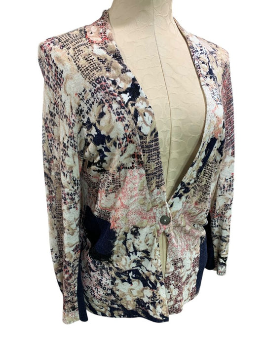 Medium Nic+Zoe Womens Abstract Print Linen Blend Cardigan