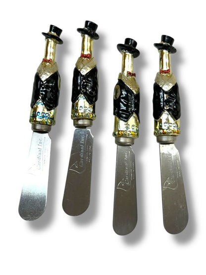 Y2k New Years Millenium Cheese Knives Spreaders Set of 4 Champagne Tophat