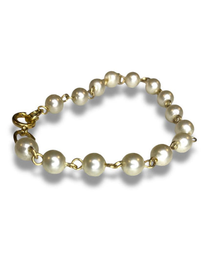Vintage Goldtone 6mm Pearl 7" Bracelet Spring Clasp