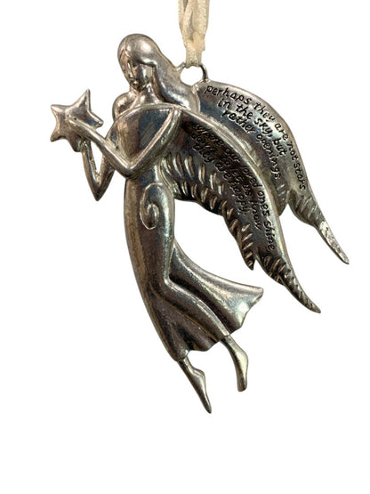 Silvertone Ornament Angel Metal 4.5" "Stars . . .Where are Loved Ones"