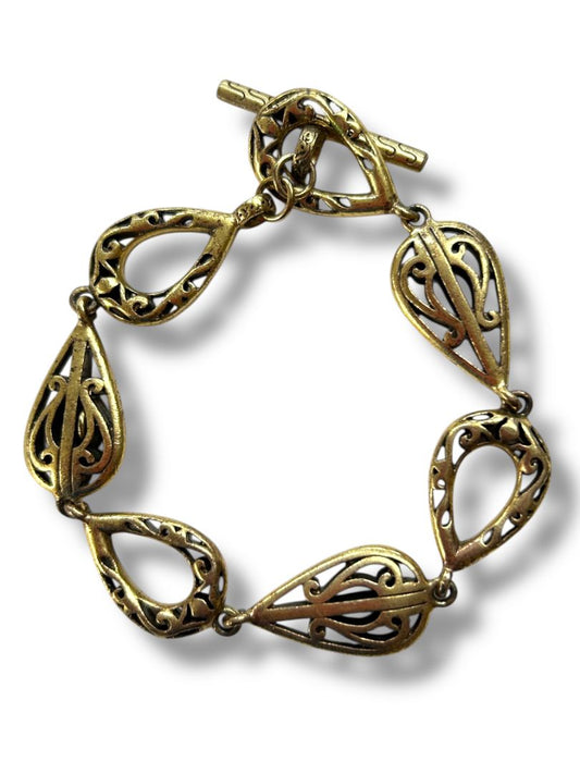 Goldtone Satin Finish Bracelet Toggle Clasp 7.5" Filigree Links