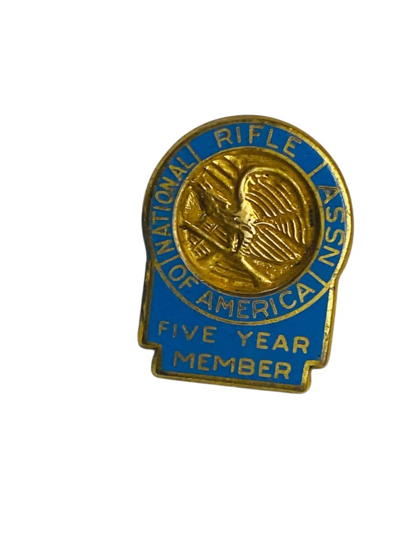 Vintage NRA Lapel Pin Goldtone Blue 5 Year Member .75"