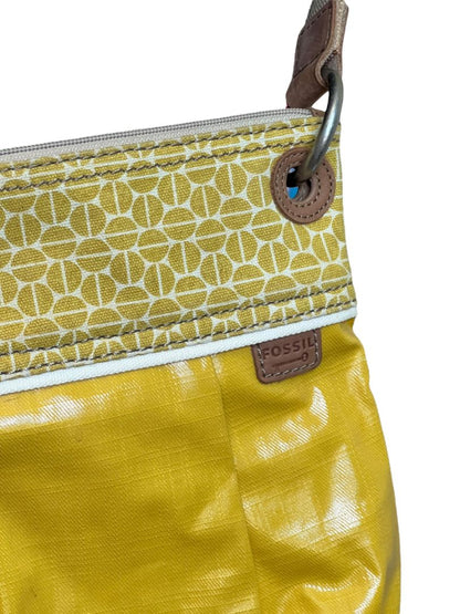 Fossil Key Per Golden Yellow Coated Canvas Crossbody Shoulder Bag Purse With Key Tag