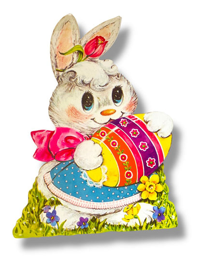 Vintage Bunny Rabbit Girl Bow 15.5" Diecut Cute Easter