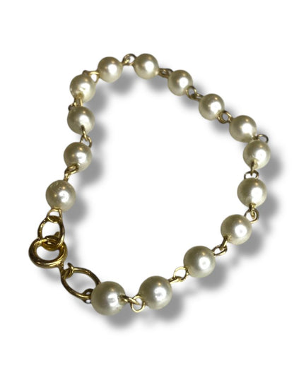 Vintage Goldtone 6mm Pearl 7" Bracelet Spring Clasp