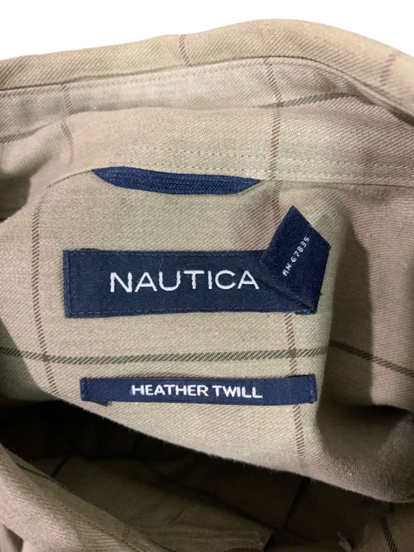 Size XL Nautica Mens Button Down Brown Dress Shirt Heavy Cotton