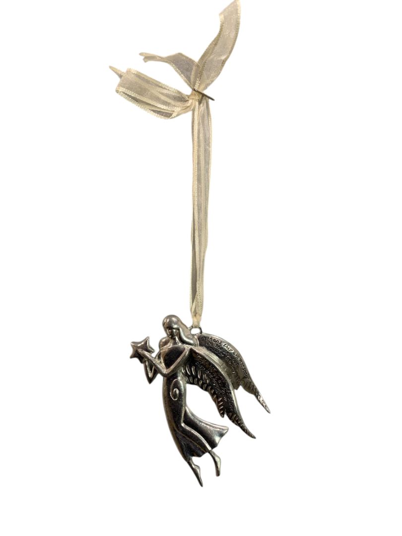 Silvertone Ornament Angel Metal 4.5" "Stars . . .Where are Loved Ones"