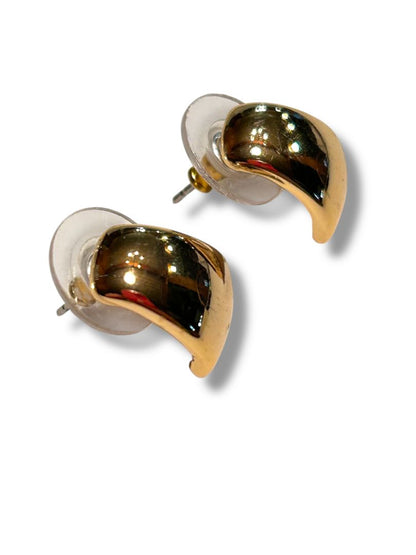 Goldtone Post Pierced Earrings Half Circle .5"