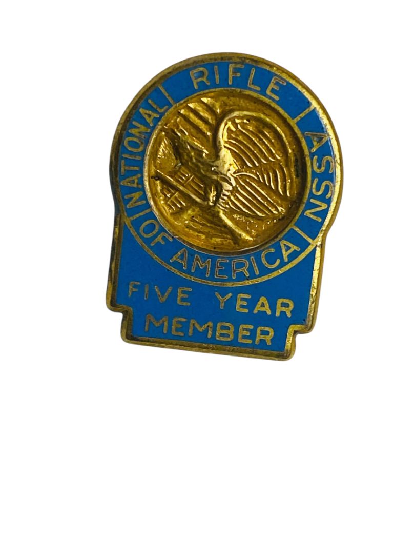 Vintage NRA Lapel Pin Goldtone Blue 5 Year Member .75"