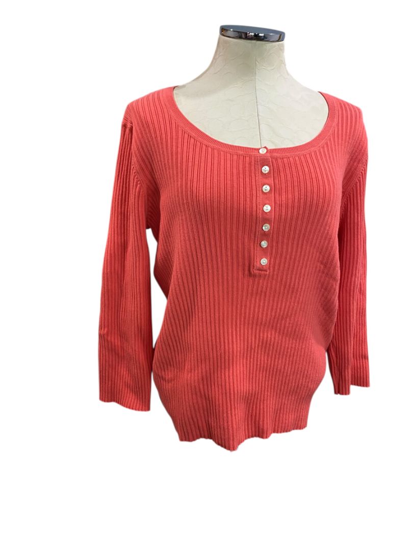 Size XLP Talbots Petites Pima Cotton Coral Womens Sweater Ribbed