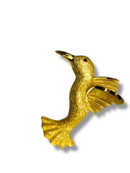 Goldtone Hummingbird Brooch Pin Textured Sparkle 2"