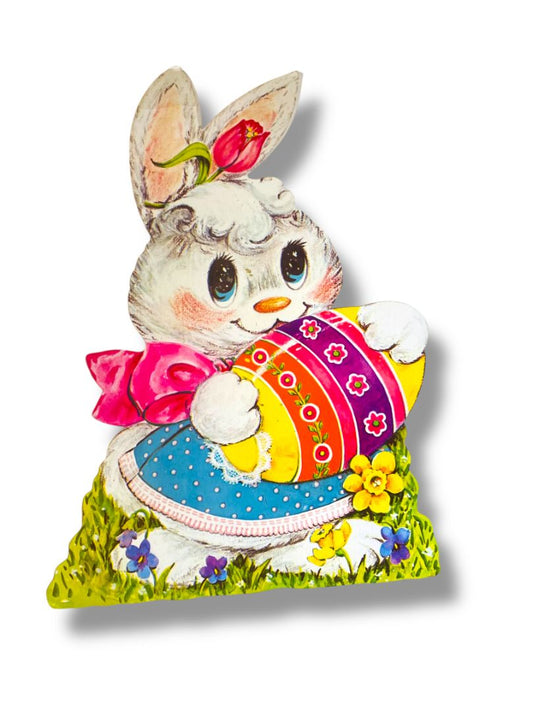 Vintage Bunny Rabbit Girl Bow 15.5" Diecut Cute Easter