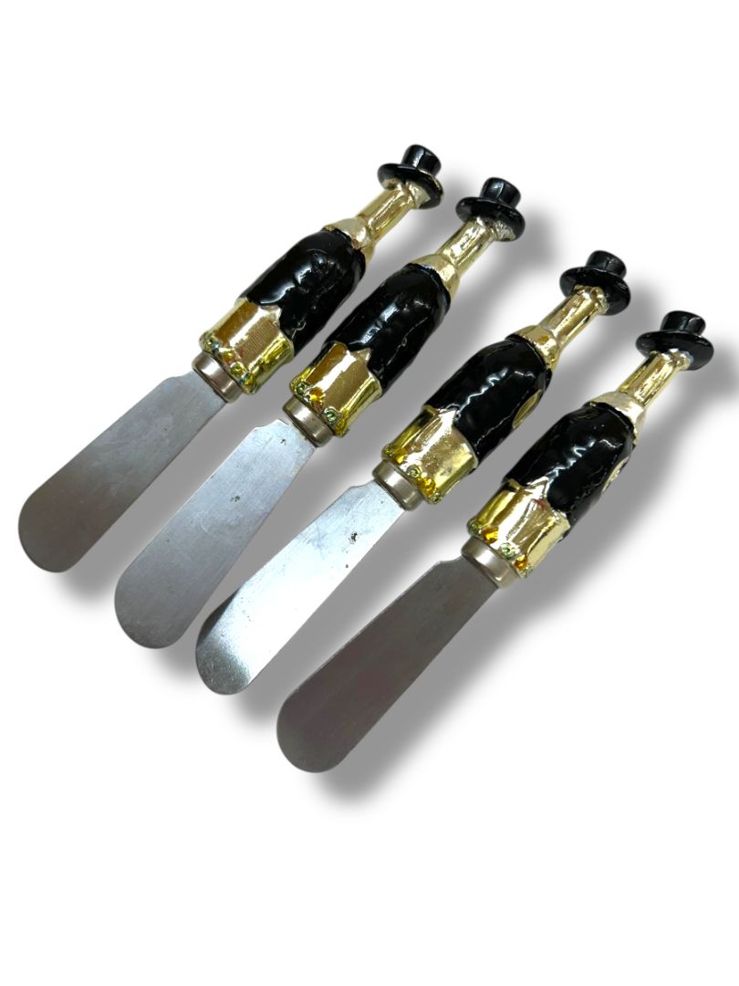 Y2k New Years Millenium Cheese Knives Spreaders Set of 4 Champagne Tophat