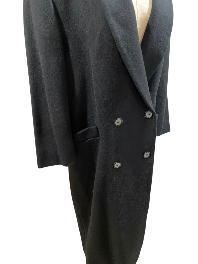 Size 14 Marvin Richards Womens Black Coat Double Breasted USA 1980s