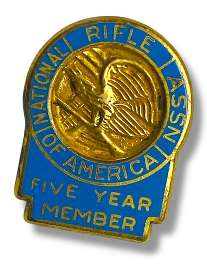 Vintage NRA Lapel Pin Goldtone Blue 5 Year Member .75"