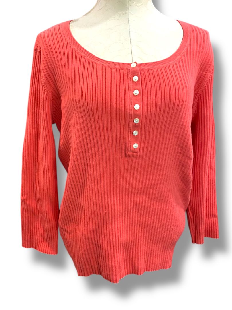 Size XLP Talbots Petites Pima Cotton Coral Womens Sweater Ribbed