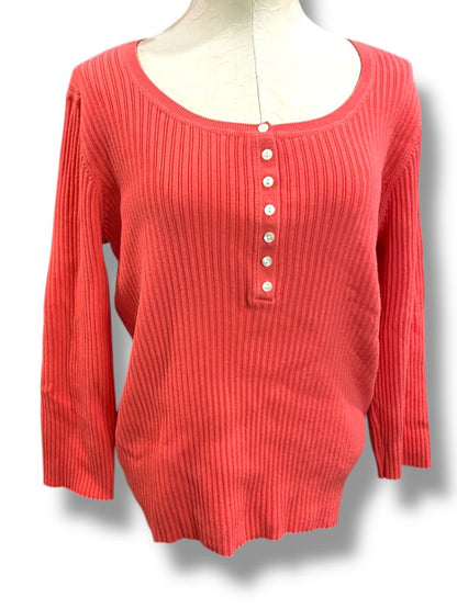 Size XLP Talbots Petites Pima Cotton Coral Womens Sweater Ribbed