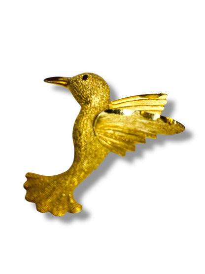 Goldtone Hummingbird Brooch Pin Textured Sparkle 2"