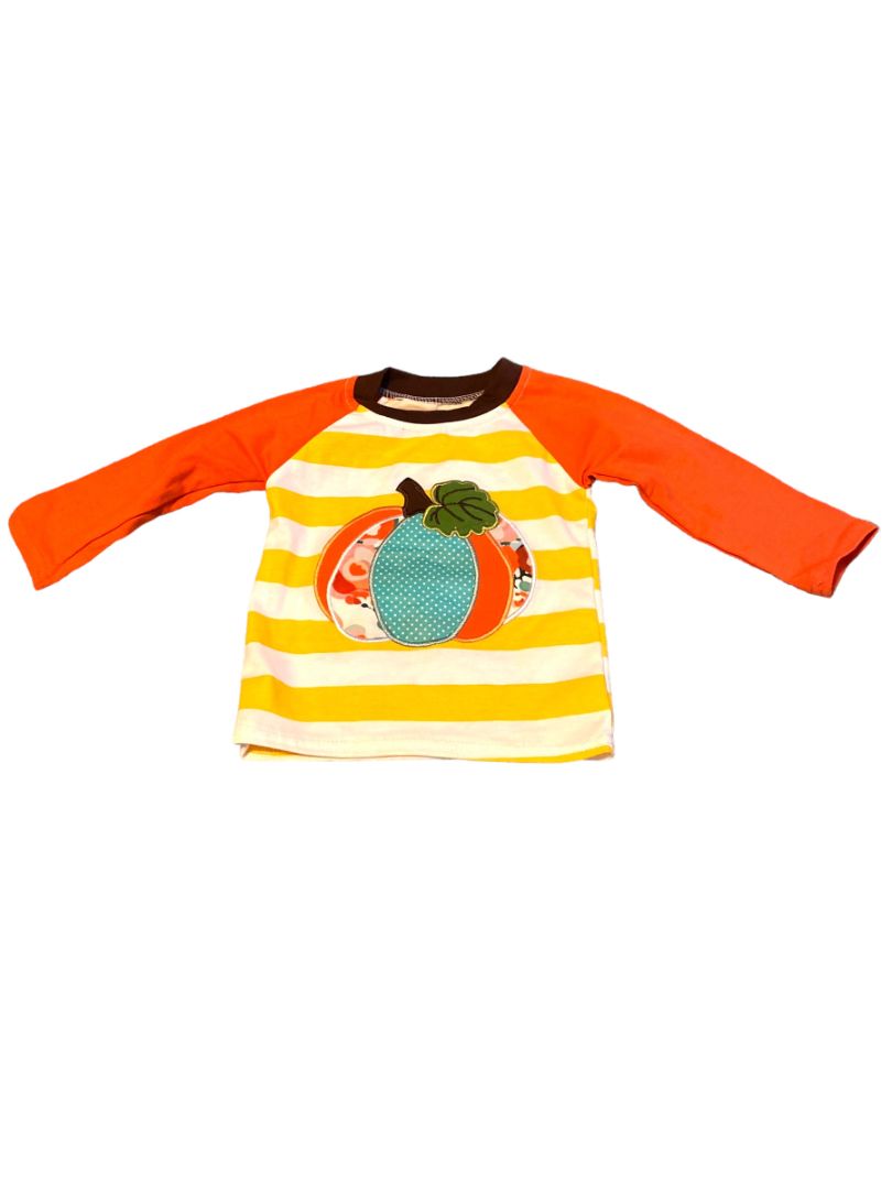 3-6 Months Pumpkin Applique Fall Raglan Shirt Whimsical Holiday