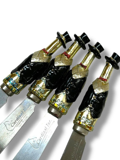 Y2k New Years Millenium Cheese Knives Spreaders Set of 4 Champagne Tophat